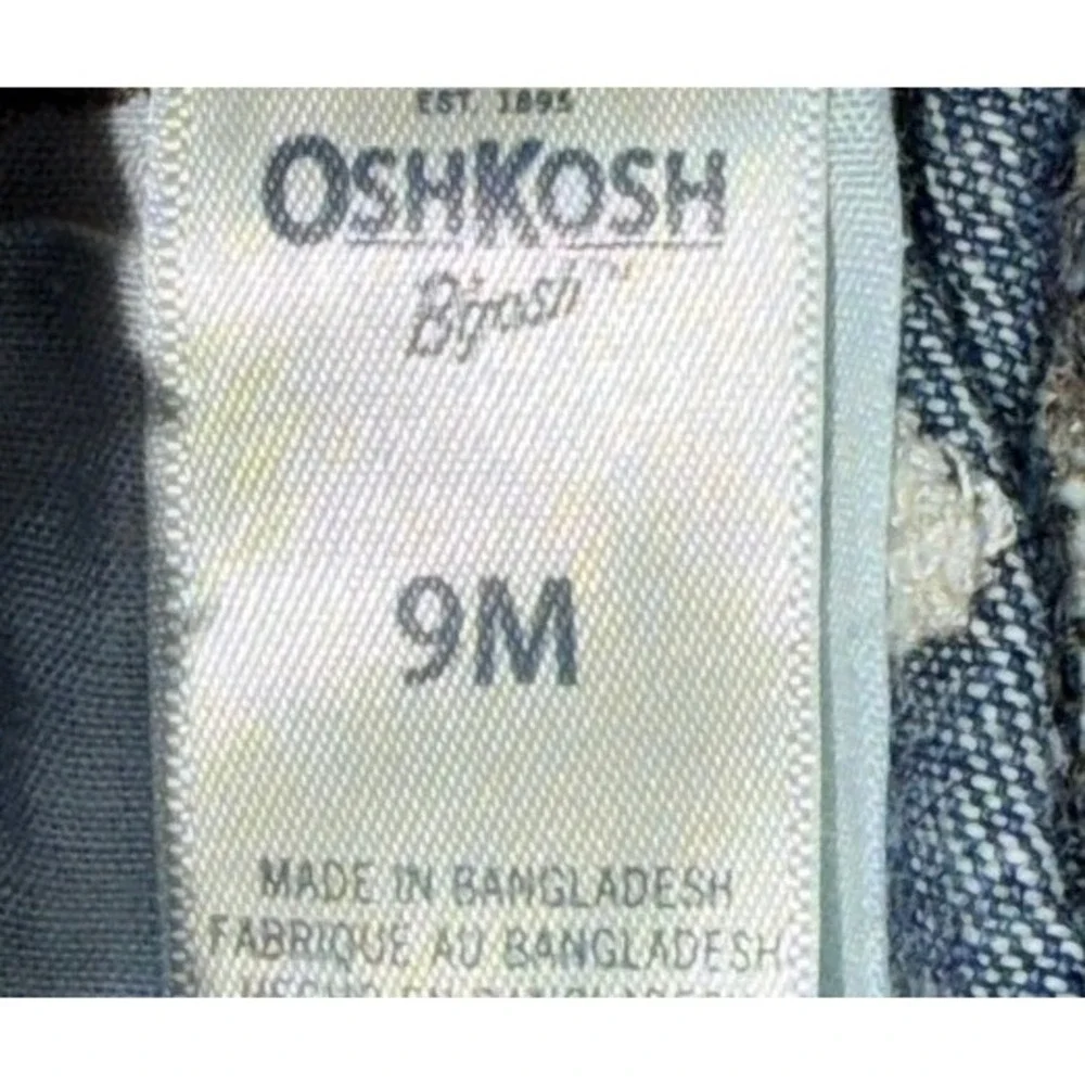 OshKosh B'gosh Baby Boy 9M Football Embroidered Denim Overalls Dark Wash Blue